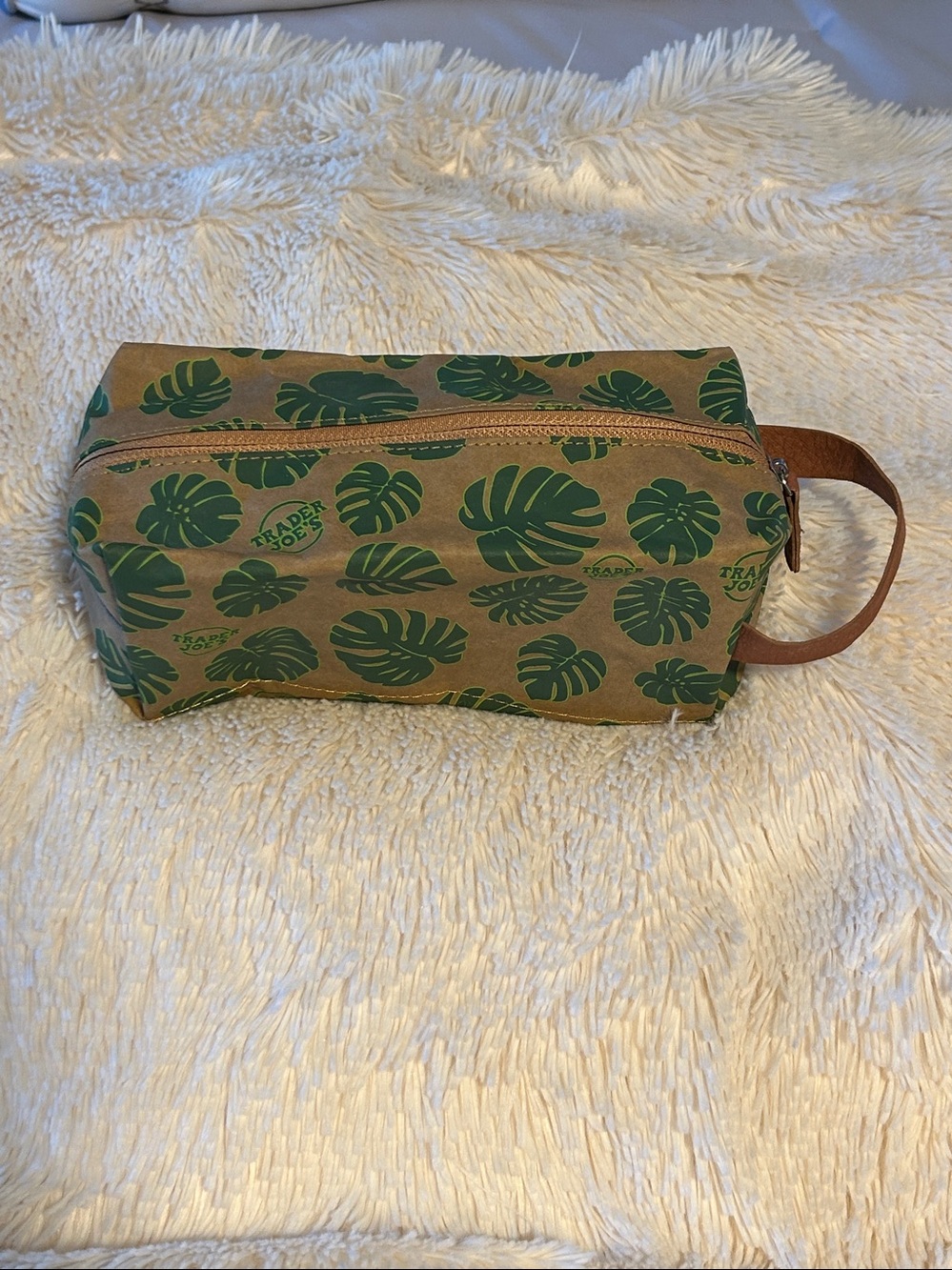 Trader Joe’s “washable paper” Monstera leaf print toiletry bag w/zip top